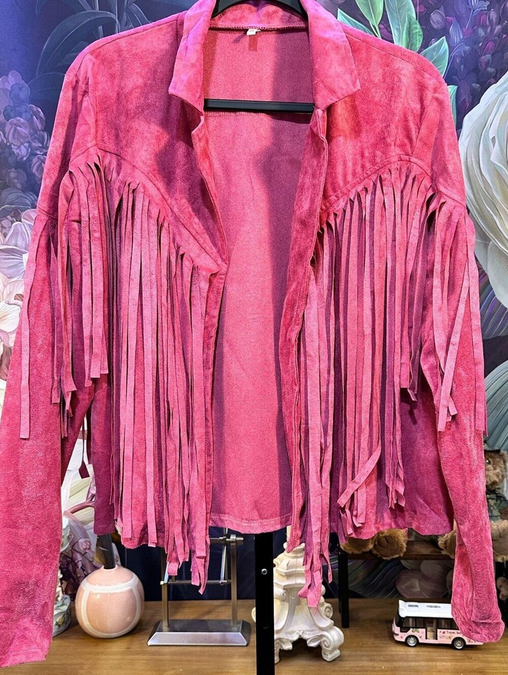 M Fringe Jacket Western Cowgirl Boho Festival Suede Look Pink Unbranded